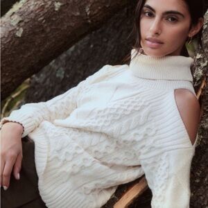 Anthropologie Cream Cable Knit Turtleneck Sweater